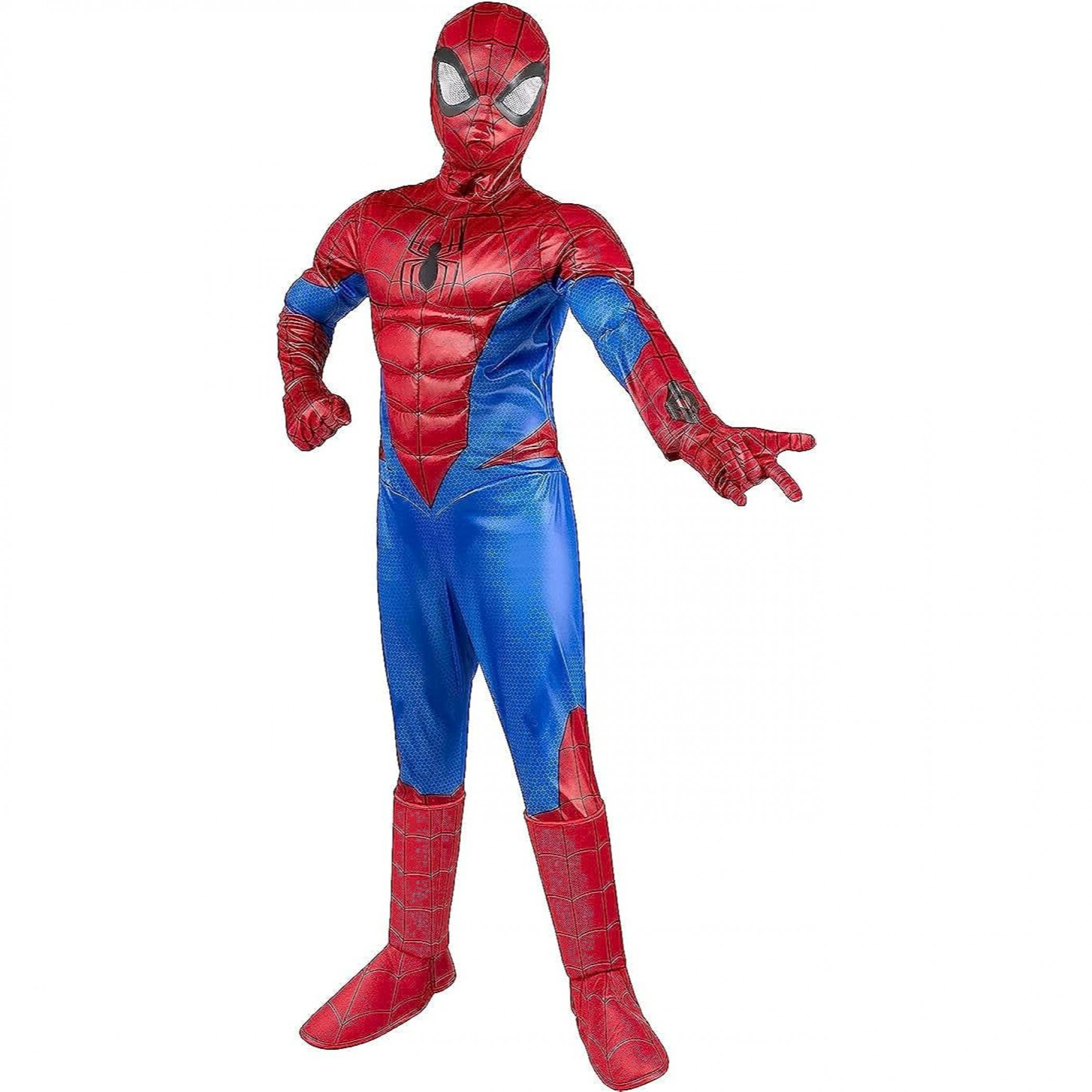 Spider-Man Deluxe Muscle Jumpsuit w/ Headpiece & Gloves Youth Costume, Multi-Color