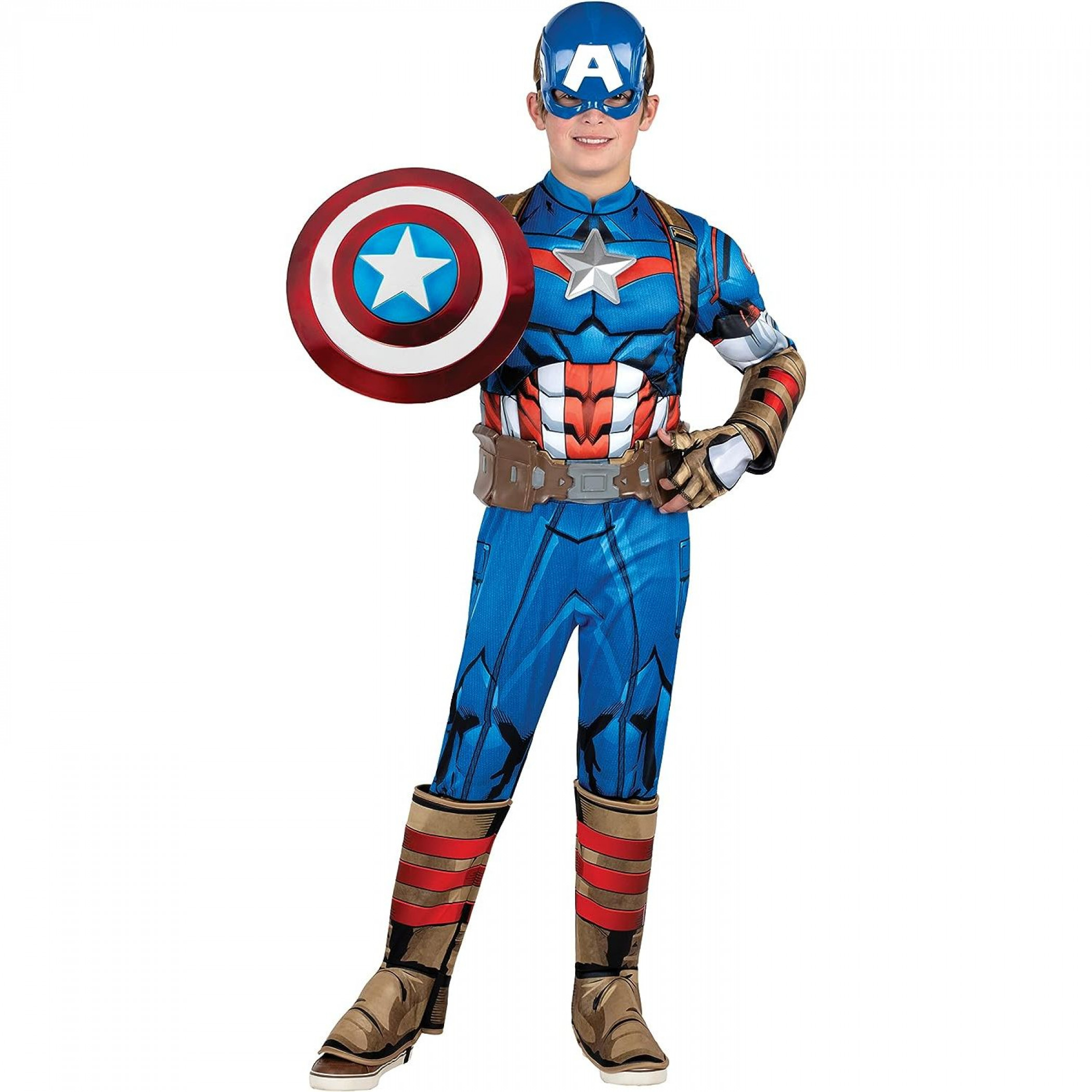 Captain America Kid's Premium Padded Costume with Shield, Multi-Color