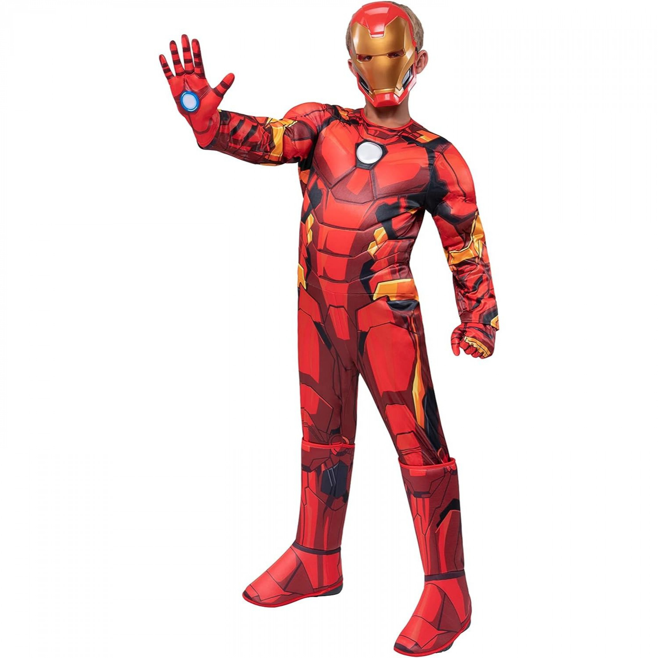 Iron Man Deluxe Muscle Jumpsuit w/ Headpiece & Gloves Youth Costume, Red