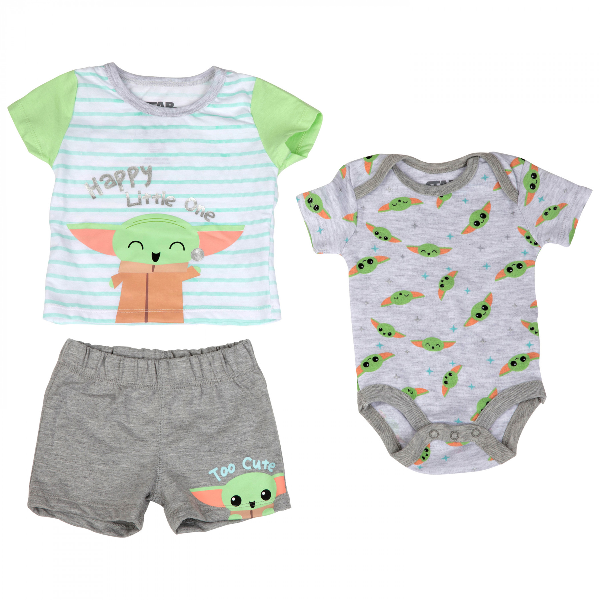 Star Wars Happy Grogu 3-Piece Shirt  Short and Bodysuit Set, Multi-Color