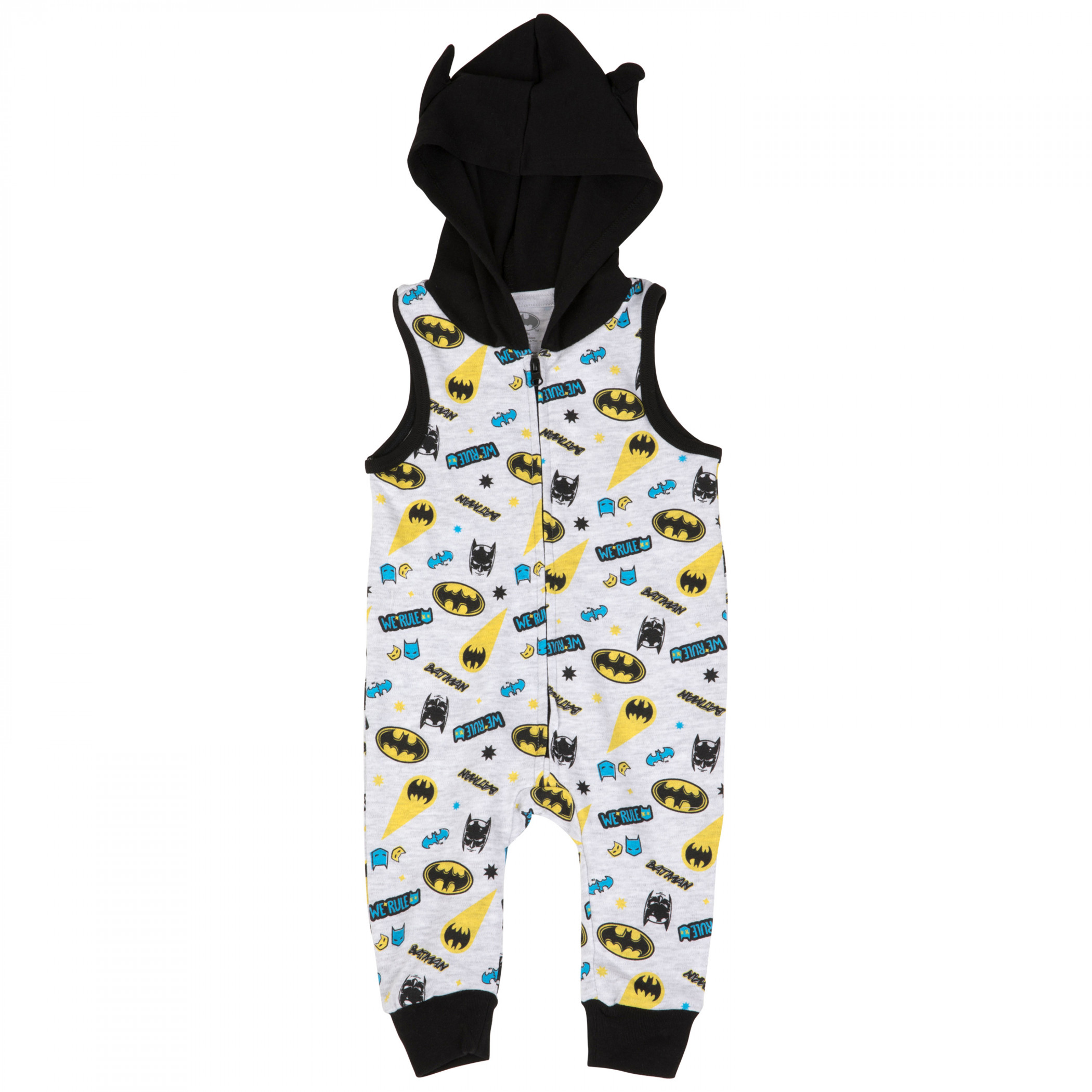 Batman Symbols and Logos All Over Print Sleeveless Hooded Romper, Multi-Color