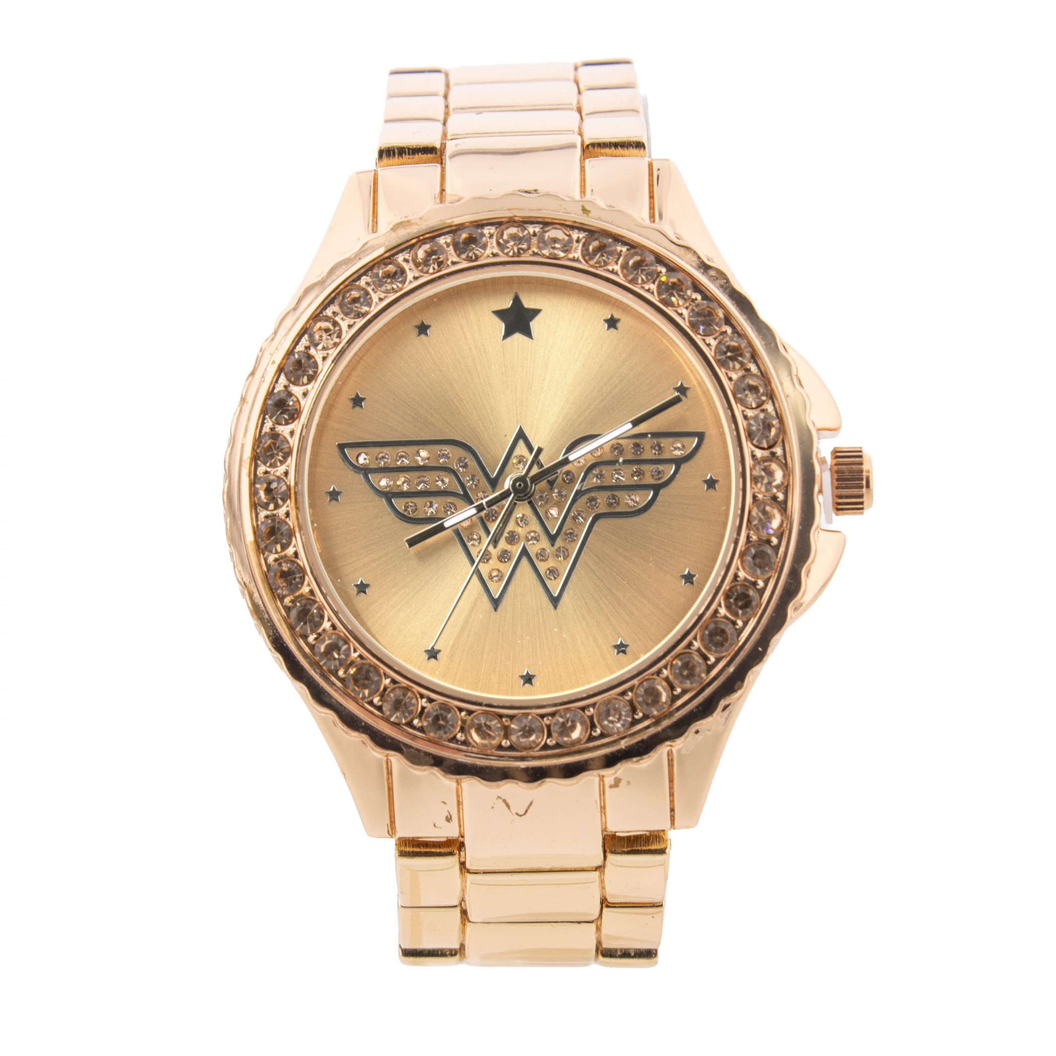 Wonder Woman Symbol Rose Gold Watch with Metal Band, Pink