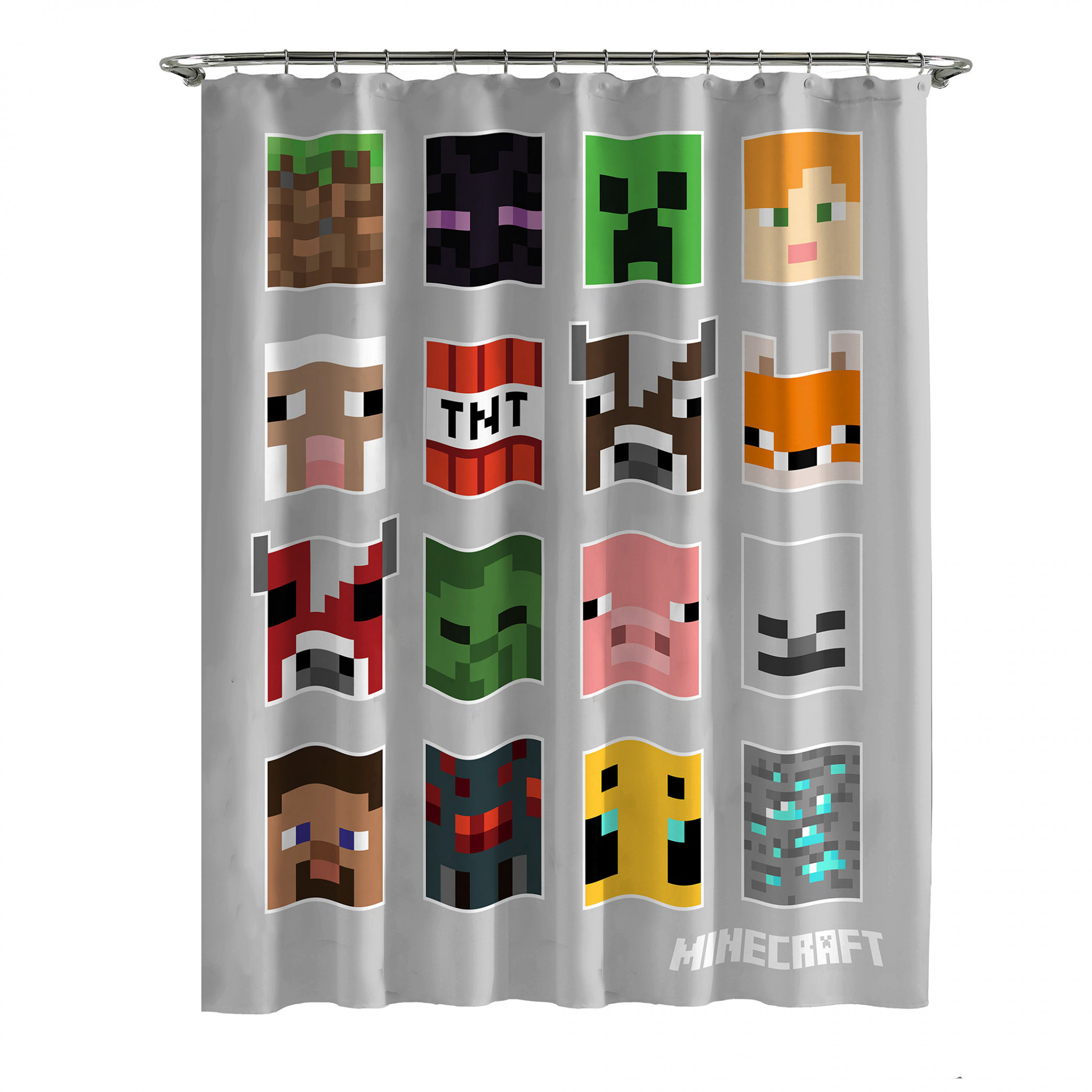 Minecraft Mobs and Blocks Shower Curtain, Multi-Color