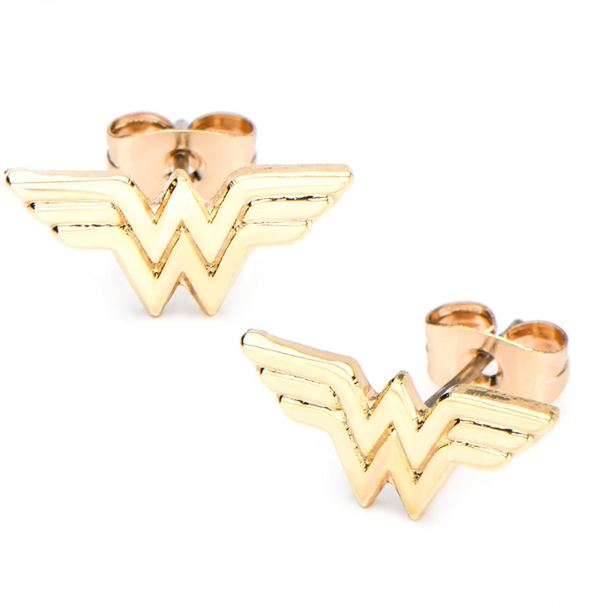 DC Comics Wonder Woman Symbol Stainless Steel Golden Earrings, Gold