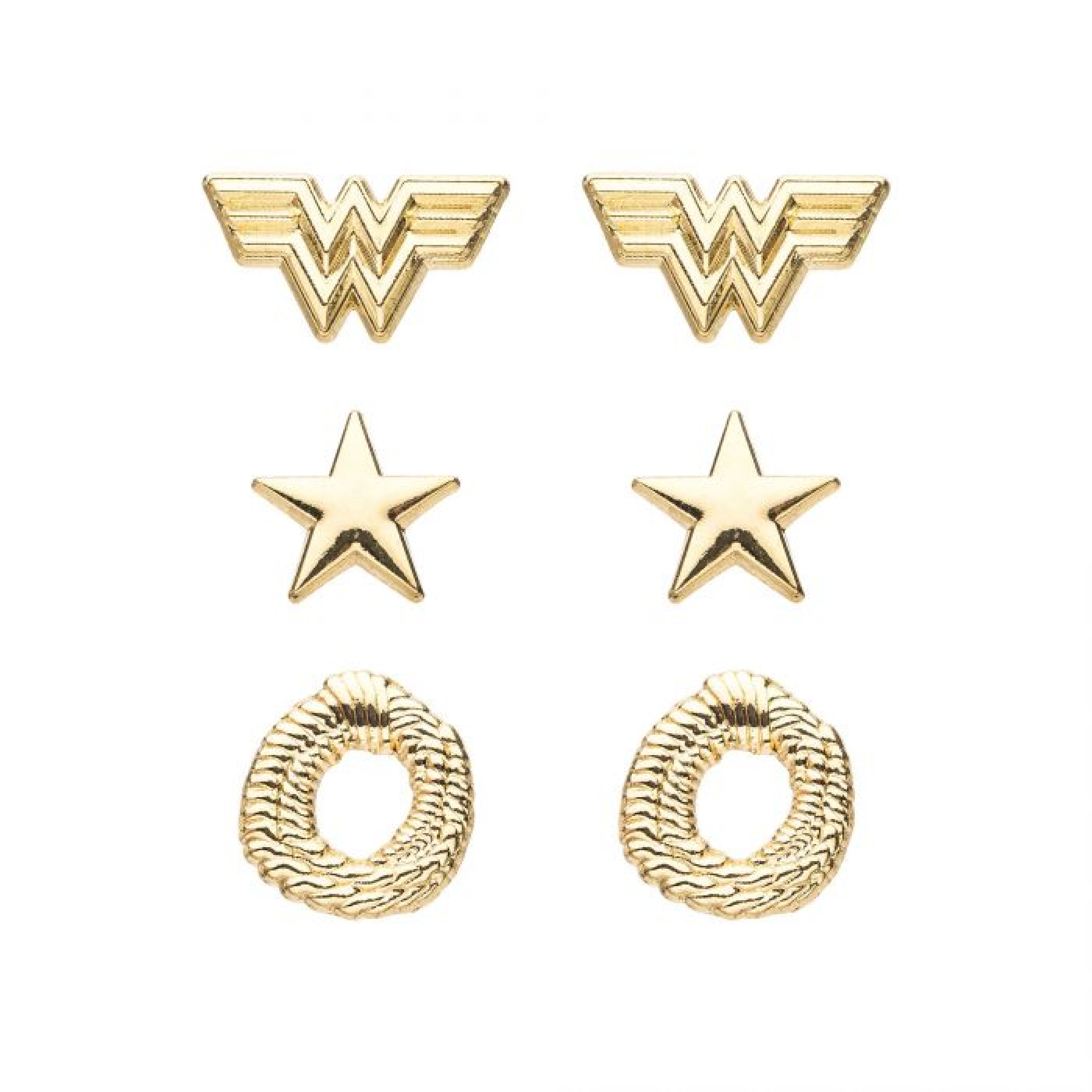 DC Comics Wonder Woman 1984 Stainless Steel Earrings Set, Gold