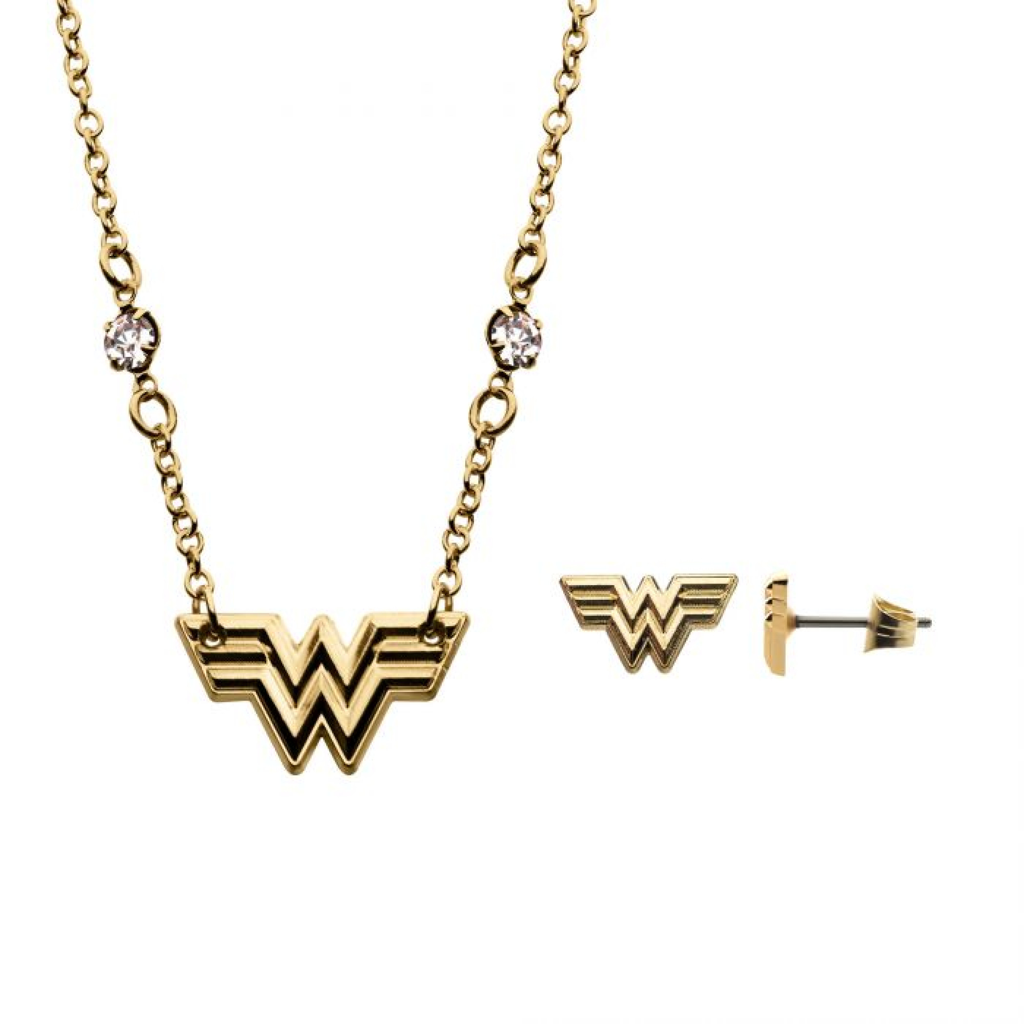DC Comics Wonder Woman 1984 Necklace and Earrings Set, Gold