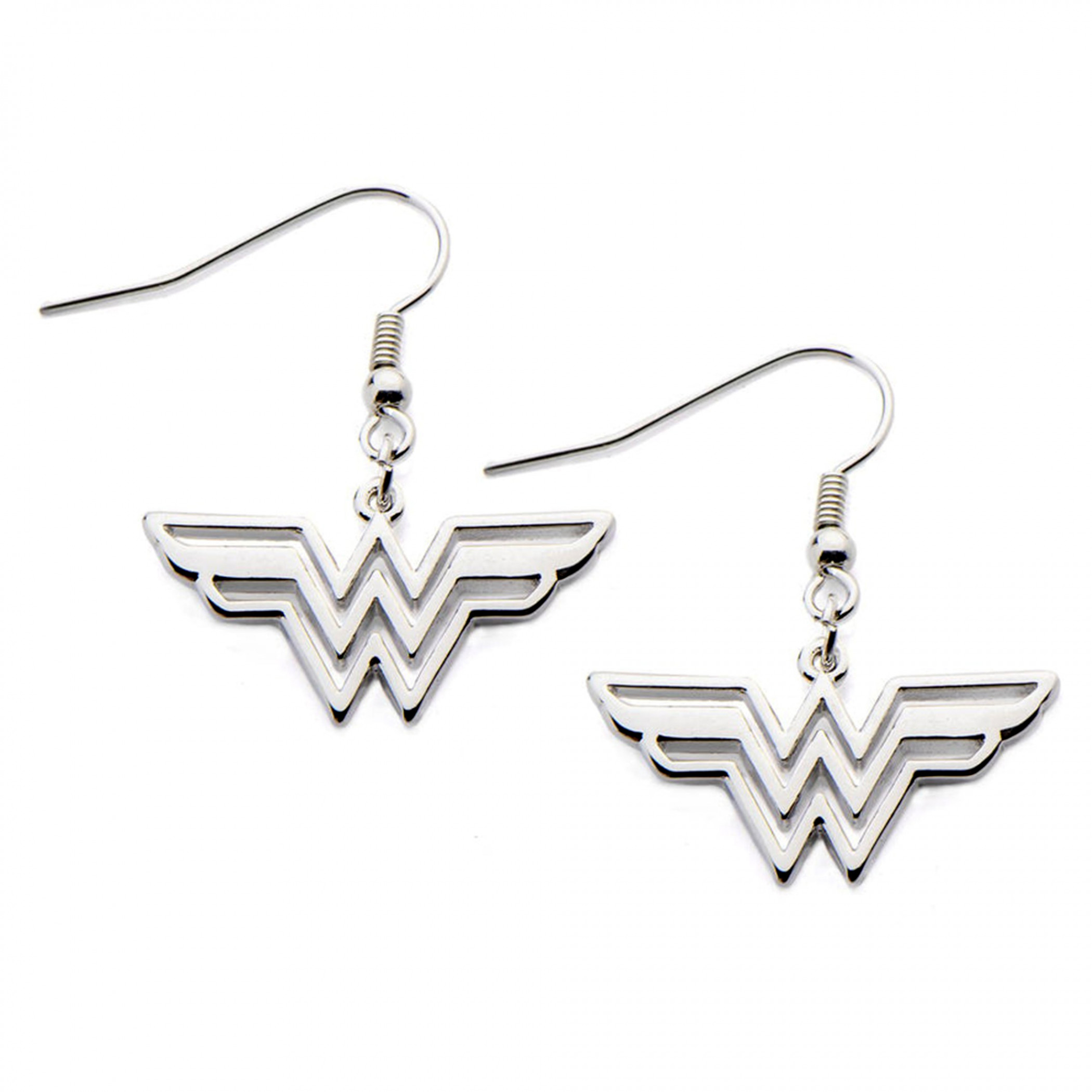 DC Comics Wonder Woman Symbol Stainless Steel Hook Dangle Earrings, Silver