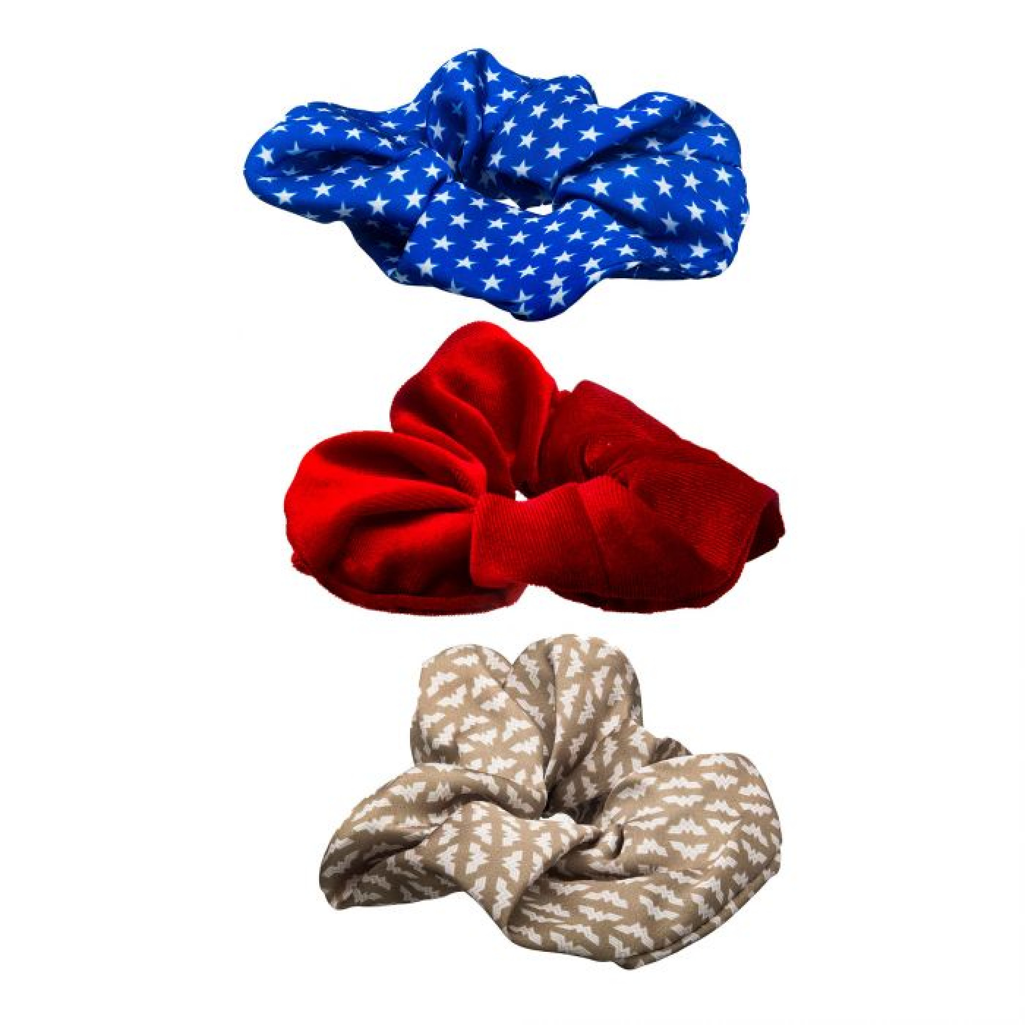 DC Comics Wonder Woman Hair Scrunchie Accessories 3-Piece Set, Multi-Color
