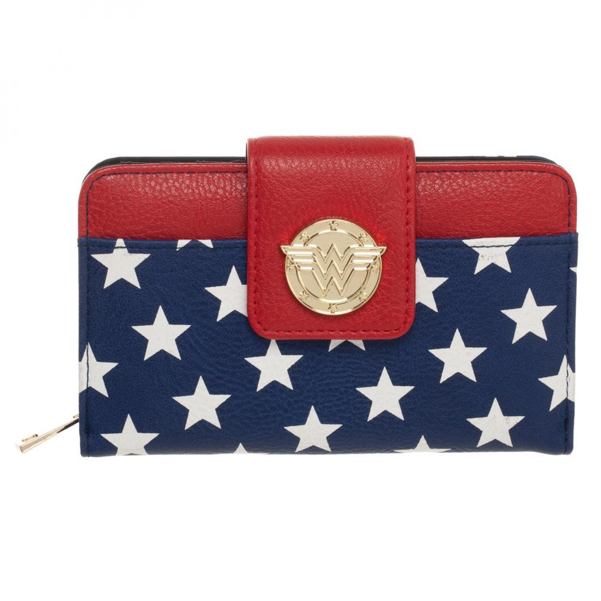 Wonder Woman Symbol and Stars Clasp and Zipper Wallet, Multi-Color