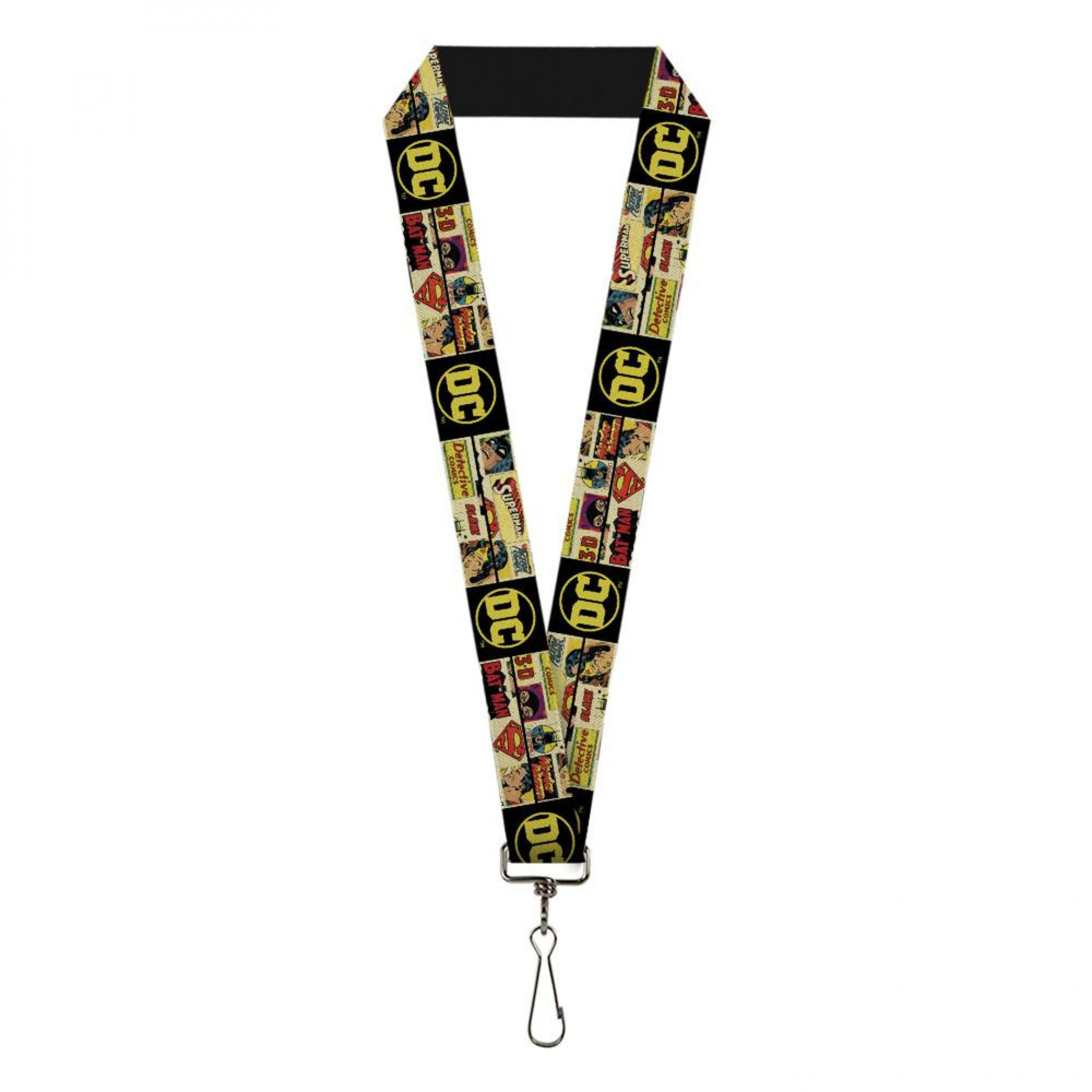 DC Comics Vintage Superheroes and Logos Collage Lanyard, Multi-Color