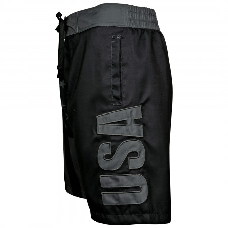 Patriotic Blackout American Flag Swim Trunks