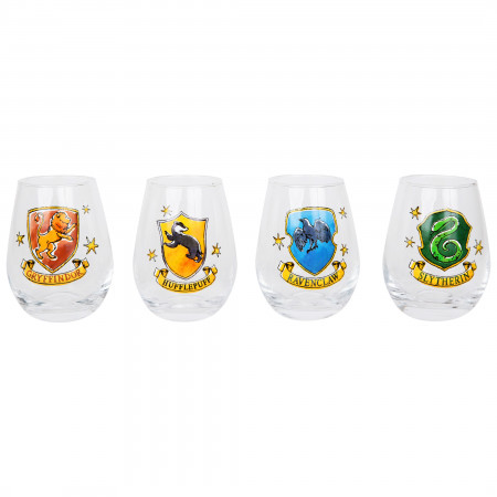 Harry Potter Hogwarts All House Crests 4-Piece 12oz Stemless Glass Set