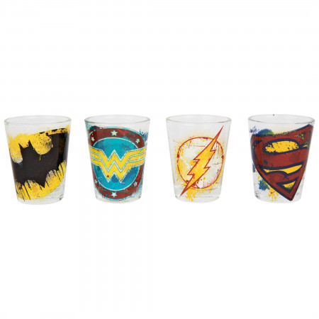 DC Comics Spray Paint Logos 4pc Shot Glass Set