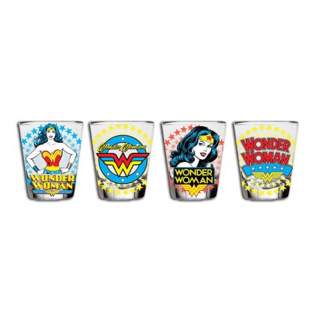 Wonder Woman Classic Comic Star Burst 4-Piece Shot Glass