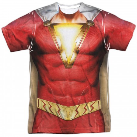 Shazam Movie Costume Uniform Sublimated Front and Back Print Men's T-Shirt