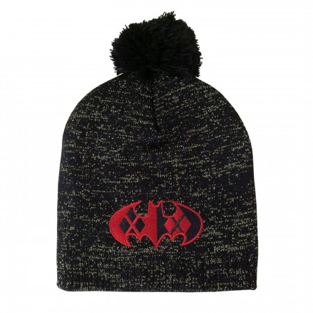 Harley Quinn Batman Symbol Pom Pom Beanie