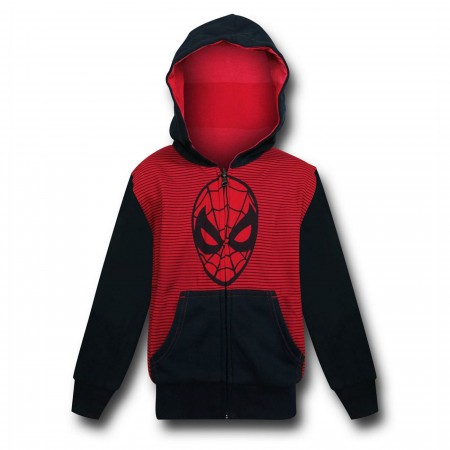 Spiderman Face Red Black Kids Reversible Hoodie