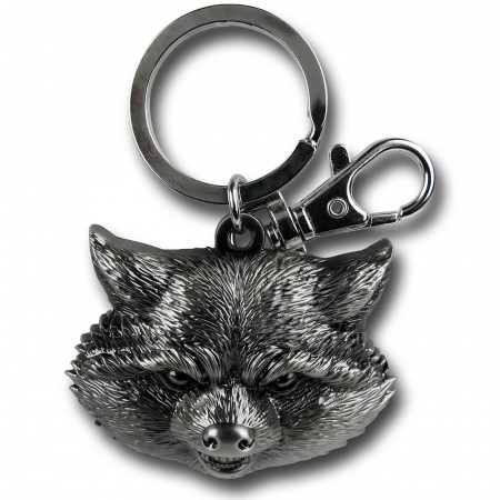 Rocket Raccoon Head Pewter Keychain