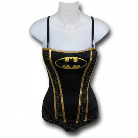 Batgirl Stretch Satin Women's Corset & Panty Set