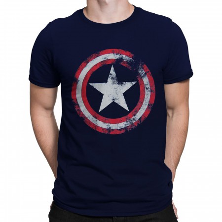 Captain America Distressed Shield Navy T-Shirt