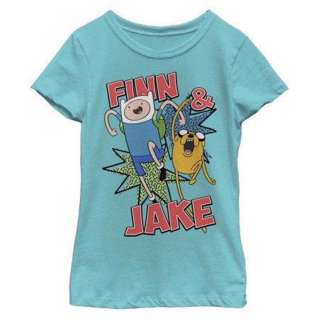 Adventure Time Finn and Jake Blue Youth Girls T-Shirt