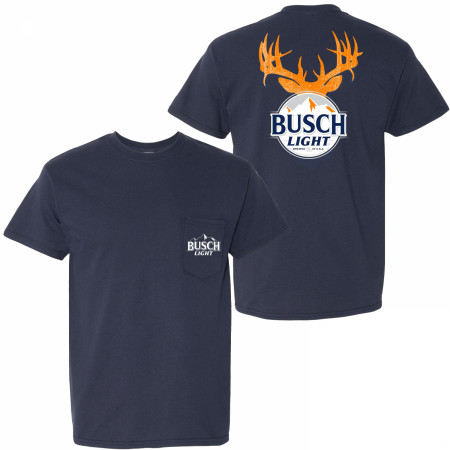 Busch Light Antlers Front and Back Print Pocket T-Shirt
