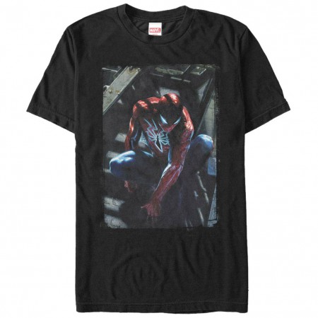 Spiderman Spider Staircase Black Mens T-Shirt