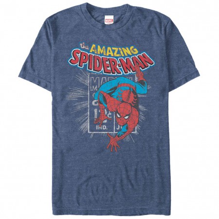 Spiderman Spidey Stamp Blue Mens T-Shirt