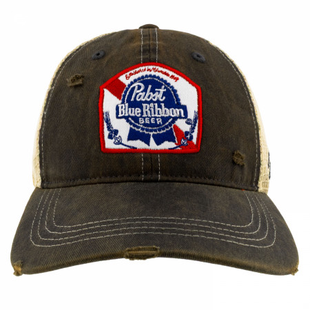 Pabst Blue Ribbon Brown Retro Brand Distressed PBR Trucker Hat