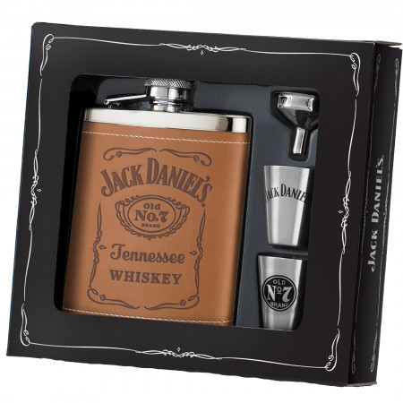 Jack Daniel's Stainless Steel Flask  Funnel  and Shot Gift Set