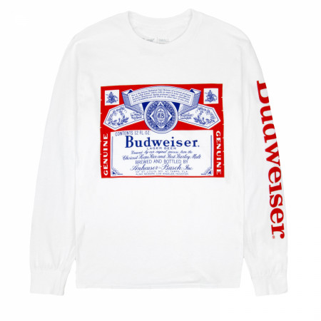 Budweiser Beer Label Men's White Long Sleeve Shirt