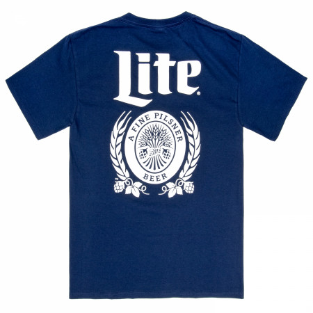 Miller Lite Beer Front and Back Navy and White Logo Print Pocket T-Shirt