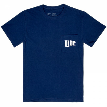 Miller Lite Beer Front and Back Navy and White Logo Print Pocket T-Shirt