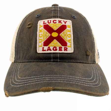 Lucky Lager Vintage Logo Distressed Trucker Hat