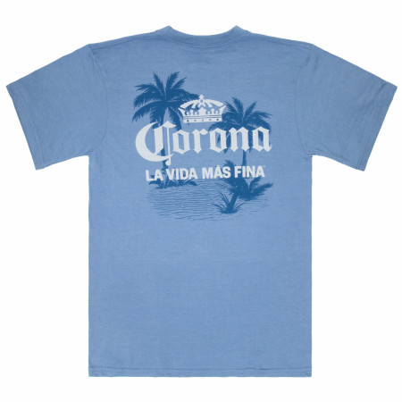 Corona Extra La Vida Mas Fina Palm Trees Front and Back Print T-Shirt