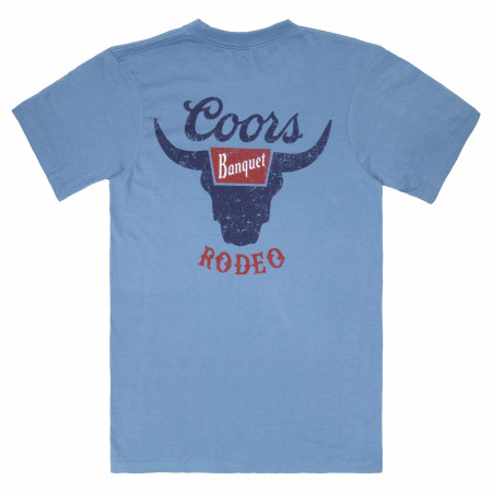 Coors Banquet Rodeo Logo Distressed Front and Back Dusty Blue T-Shirt