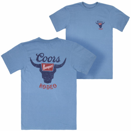 Coors Banquet Rodeo Logo Distressed Front and Back Dusty Blue T-Shirt