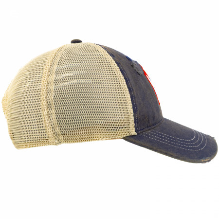 Pabst Blue Ribbon Logo Distressed Denim Trucker Hat