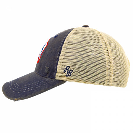 Pabst Blue Ribbon Logo Distressed Denim Trucker Hat