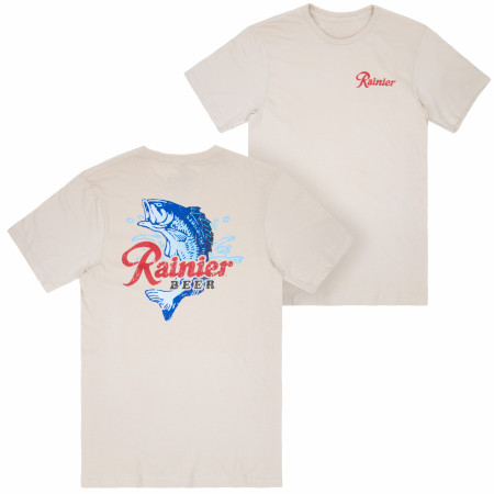 Rainier Beer Catching Fish Front and Back Print T-Shirt