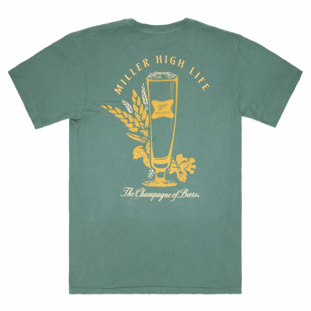 Miller High Life The Champagne of Beers Garment Dyed Green Front and Back T-Shirt