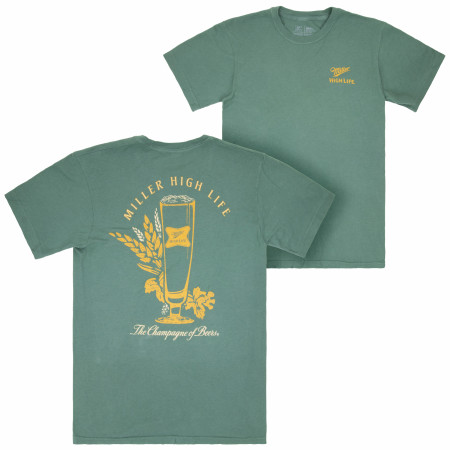 Miller High Life The Champagne of Beers Garment Dyed Green Front and Back T-Shirt