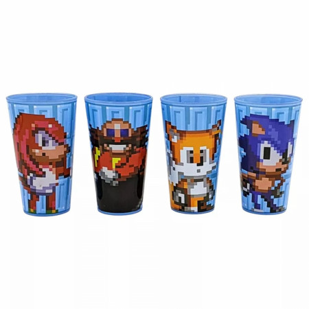 Sonic the Hedgehog Character Sprites Glass Set of 4 Tumbler Cups