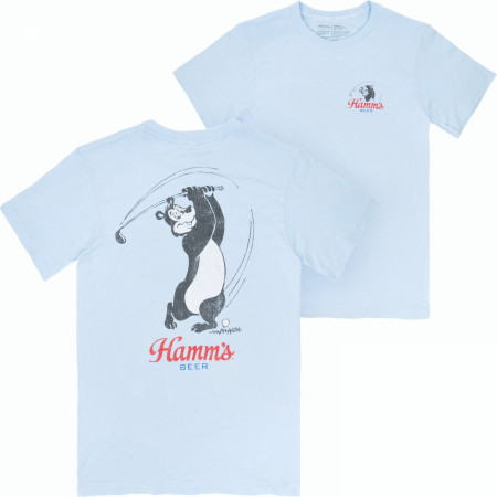 Hamms Beer Golf Swing Blue Colorway Front and Back Print T-Shirt