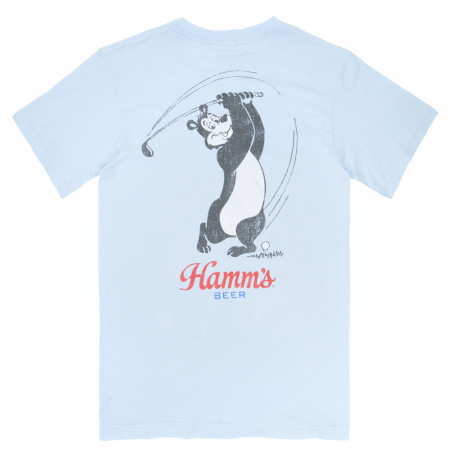 Hamms Beer Golf Swing Blue Colorway Front and Back Print T-Shirt