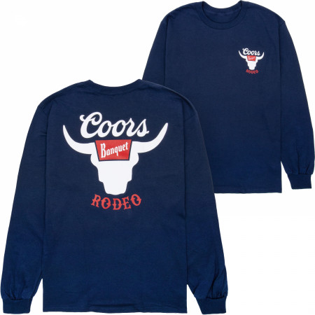 Coors Banquet Rodeo Horns Navy Front and Back Print Long Sleeve Shirt