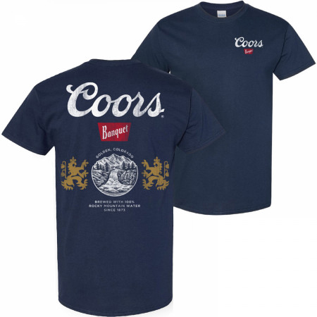 Coors Banquet Can Logo Front and Back Print Navy T-Shirt