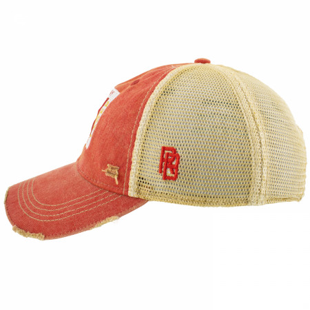 Lucky Lager Vintage Logo Red Colorway Distressed Trucker Hat