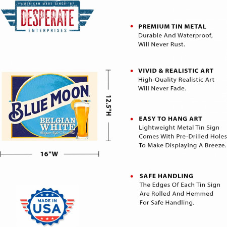 Blue Moon Belgian White Label Tin Sign