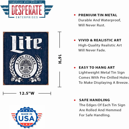 Miller Lite A Fine Pilsner Tin Sign